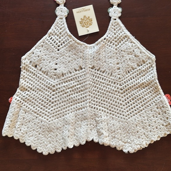 Brand New Rebellion Again Cream Crochet Tank Top Boho Crop Butterfly Cotton - Picture 9 of 15